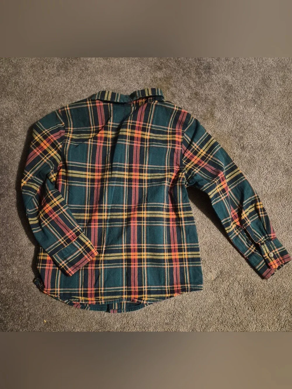 Old Navy Green Plaid Button-Down Shirt with Red & Yellow Stripes